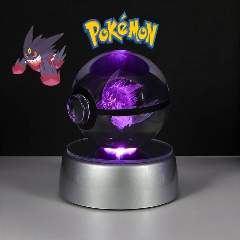 Pokemon 3D Crystal Ball Pikachu Gengar Eevee Mewtwo Anime Game Pokeball Led Night Light Base Kids Birthday Gift Home Decoration