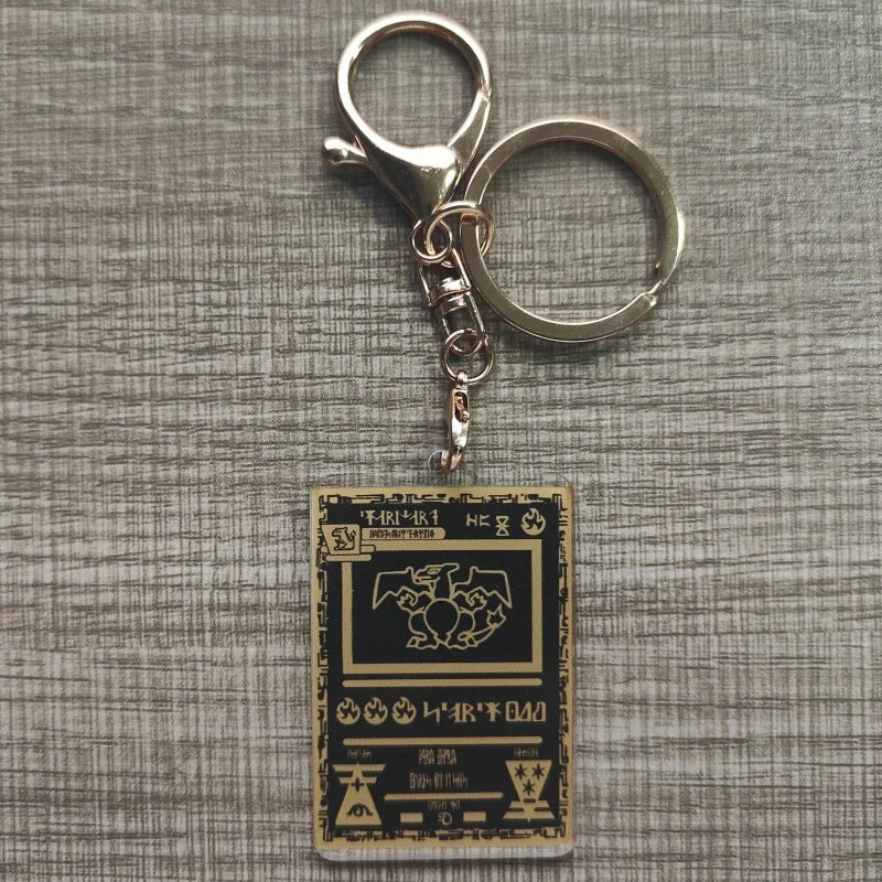 Pokemon Anime Small Card Key Chain Charizard Keychains Blastoise Venusaur Mewtwo Diy Acrylic Action Toy Figures Game Collection