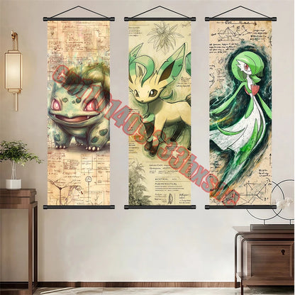 Pokemon: Poster Anime Wall Artwork Gengar Pictures Charizard Painting Canvas Pikachu Hanging Scrolls Home Room Decor