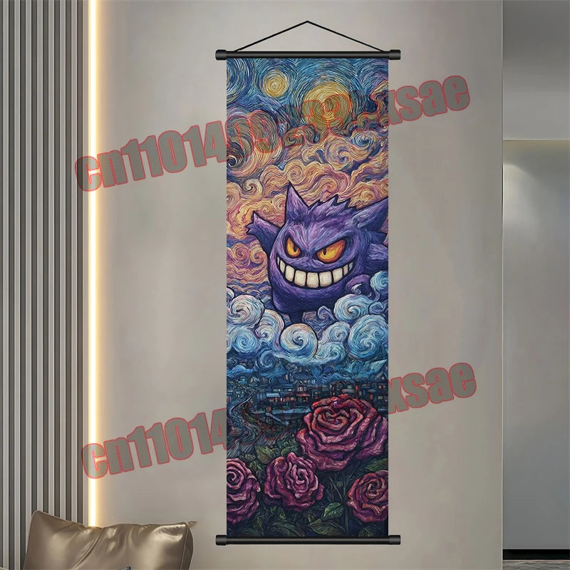 Pokemon: Poster, Anime Wall Artwork, Gengar Eevee Pikachu Images, Scroll Paintings, Retro Artist Home Living Room Decor