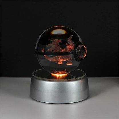 Pokemon 3D Crystal Ball Pikachu Gengar Eevee Mewtwo Anime Game Pokeball Led Night Light Base Kids Birthday Gift Home Decoration