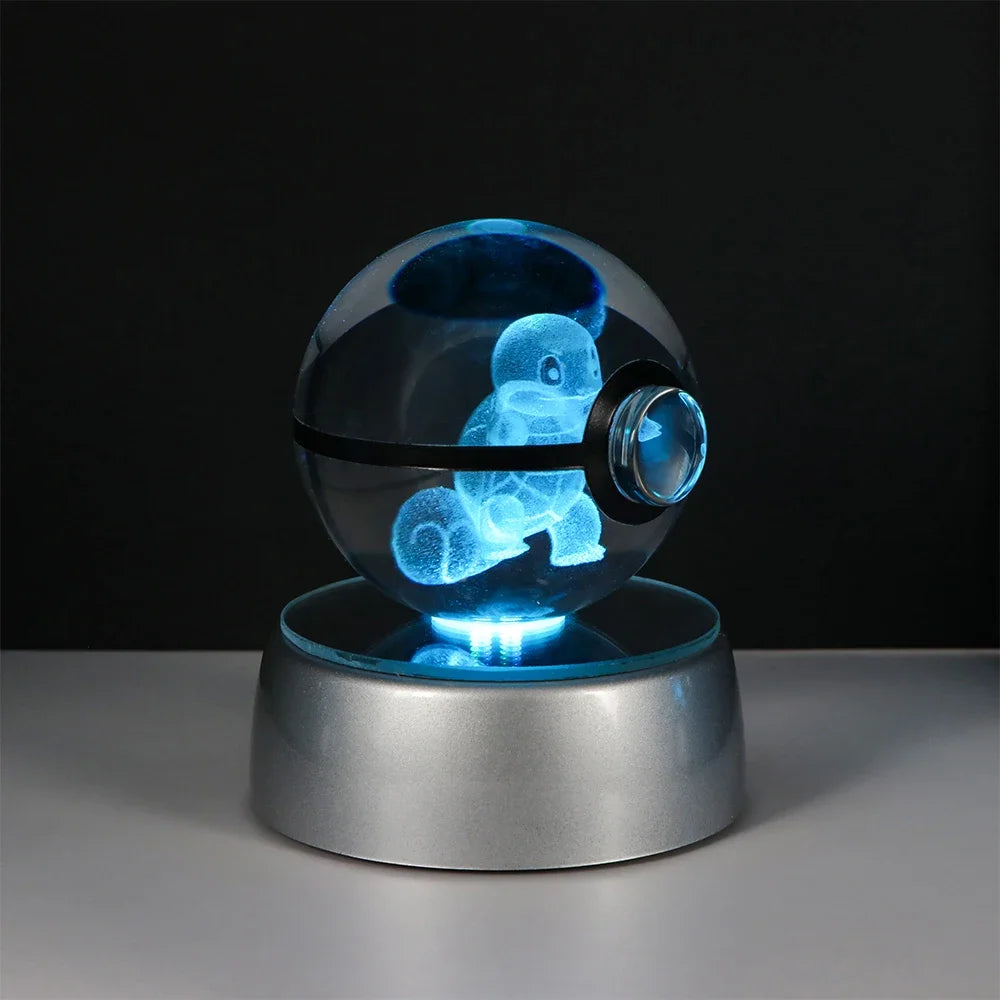 Pokemon 3D Crystal Ball Pikachu Gengar Eevee Mewtwo Anime Game Pokeball Led Night Light Base Kids Birthday Gift Home Decoration