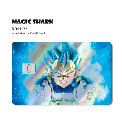 Magic Shark : Carte Dragon Ball Autocollant Goku Vegeta Cool Brillant Holographique Laser Carte de Crédit/Débit Autocollant Film Protection Avant