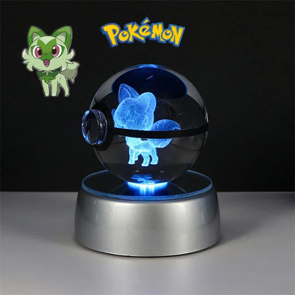 Pokemon 3D Crystal Ball Pikachu Gengar Eevee Mewtwo Anime Game Pokeball Led Night Light Base Kids Birthday Gift Home Decoration