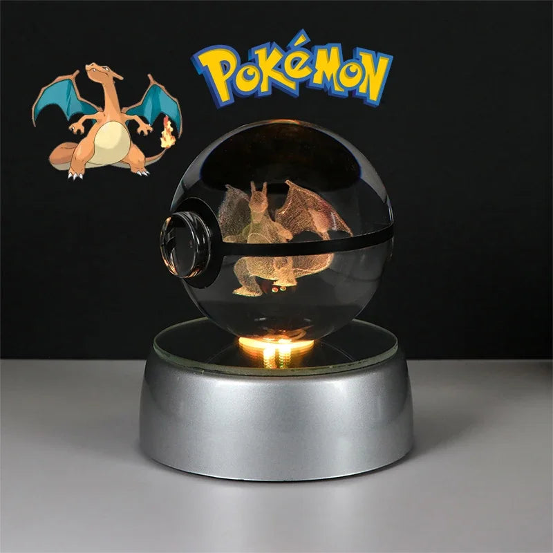Pokemon 3D Crystal Ball Pikachu Gengar Eevee Mewtwo Anime Game Pokeball Led Night Light Base Kids Birthday Gift Home Decoration
