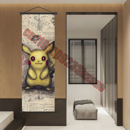 Pokemon: Poster Anime Wall Artwork Gengar Pictures Charizard Painting Canvas Pikachu Hanging Scrolls Home Room Decor