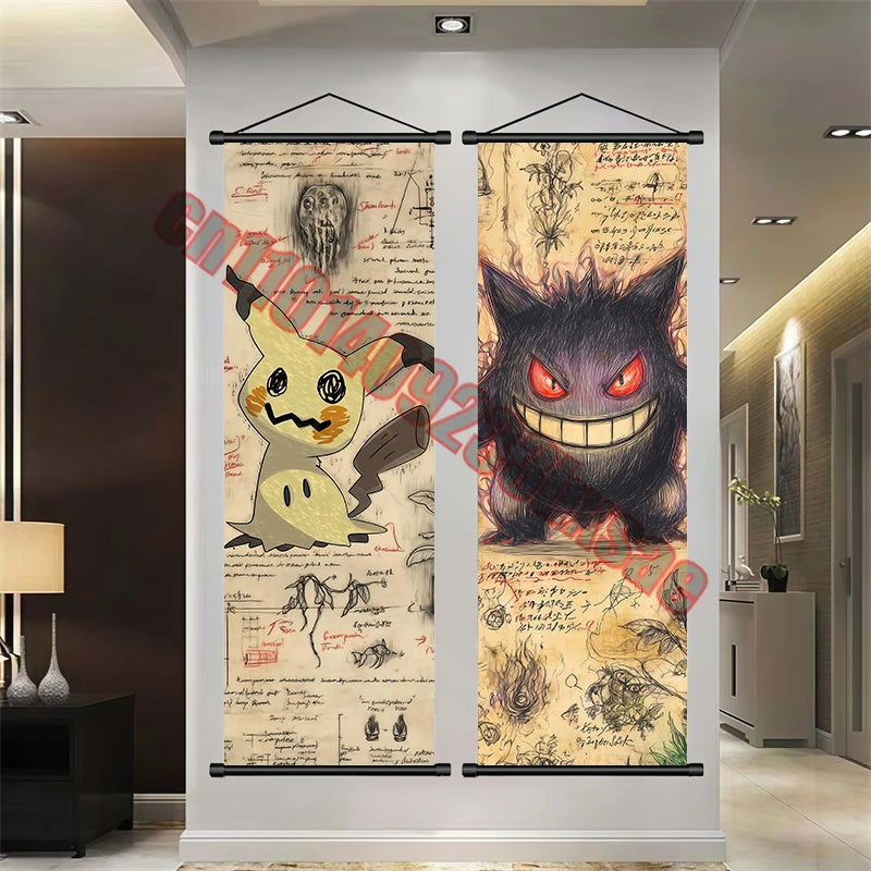 Pokemon: Poster Anime Wall Artwork Gengar Pictures Charizard Painting Canvas Pikachu Hanging Scrolls Home Room Decor