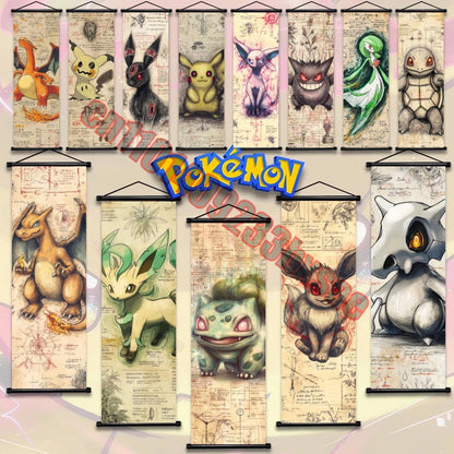 Pokemon: Poster Anime Wall Artwork Gengar Pictures Charizard Painting Canvas Pikachu Hanging Scrolls Home Room Decor