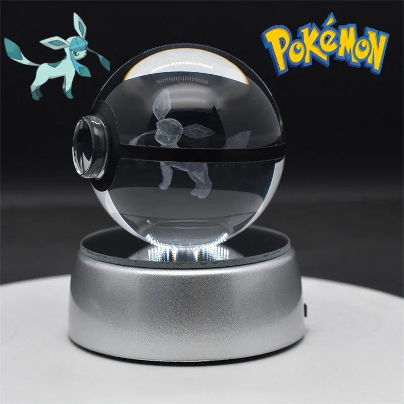 Pokemon 3D Crystal Ball Pikachu Gengar Eevee Mewtwo Anime Game Pokeball Led Night Light Base Kids Birthday Gift Home Decoration