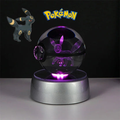 Pokemon 3D Crystal Ball Pikachu Gengar Eevee Mewtwo Anime Game Pokeball Led Night Light Base Kids Birthday Gift Home Decoration