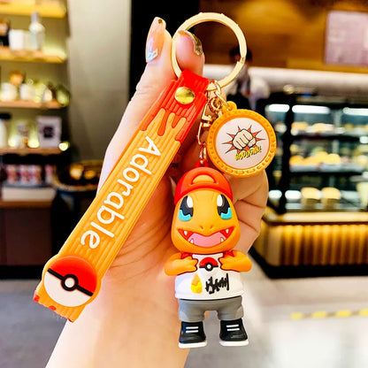 Pokemon Keychain: Anime Figures Pikachu Cartoon Key Chain Charmander Psyduck Fashion Bag Keyring Pendant Accessories