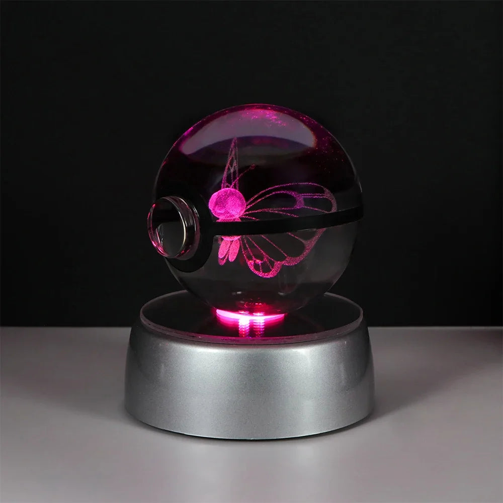 Pokemon 3D Crystal Ball Pikachu Gengar Eevee Mewtwo Anime Game Pokeball Led Night Light Base Kids Birthday Gift Home Decoration