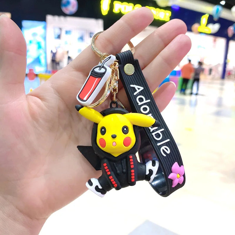 Pokemon Keychain: Anime Figures Pikachu Cartoon Key Chain Charmander Psyduck Fashion Bag Keyring Pendant Accessories