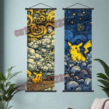 Pokemon: Poster, Anime Wall Artwork, Gengar Eevee Pikachu Images, Scroll Paintings, Retro Artist Home Living Room Decor