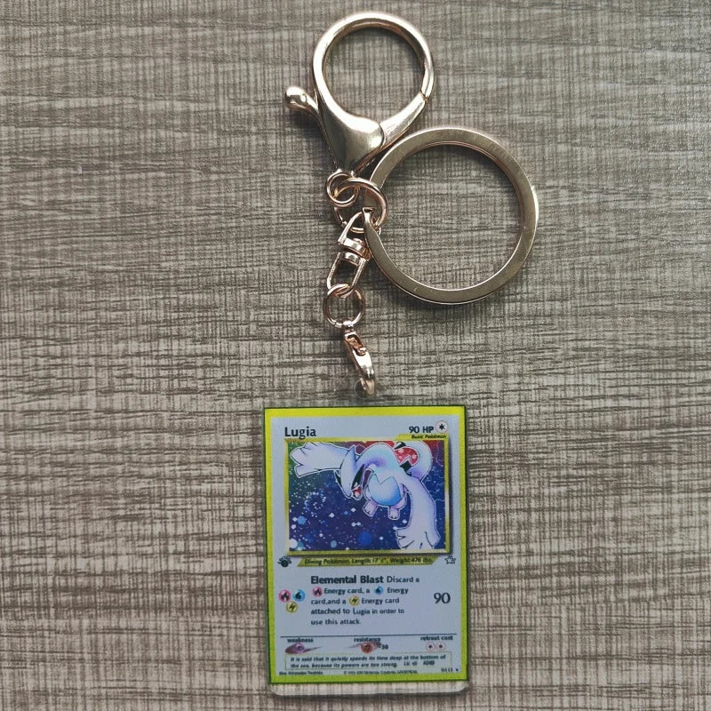 Pokemon Anime Small Card Key Chain Charizard Keychains Blastoise Venusaur Mewtwo Diy Acrylic Action Toy Figures Game Collection