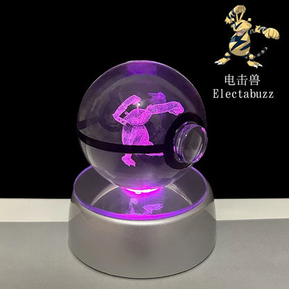 Pokemon 3D Crystal Ball Pikachu Gengar Eevee Mewtwo Anime Game Pokeball Led Night Light Base Kids Birthday Gift Home Decoration