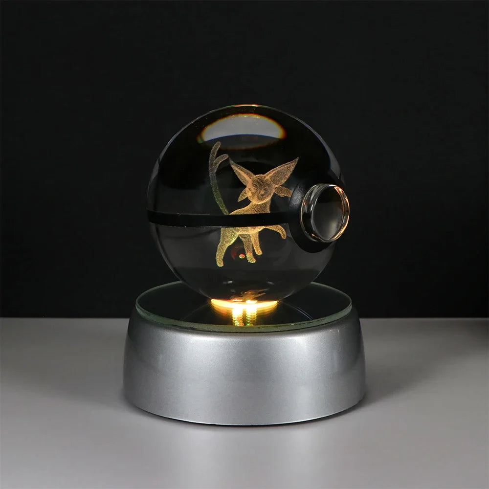 Pokemon 3D Crystal Ball Pikachu Gengar Eevee Mewtwo Anime Game Pokeball Led Night Light Base Kids Birthday Gift Home Decoration